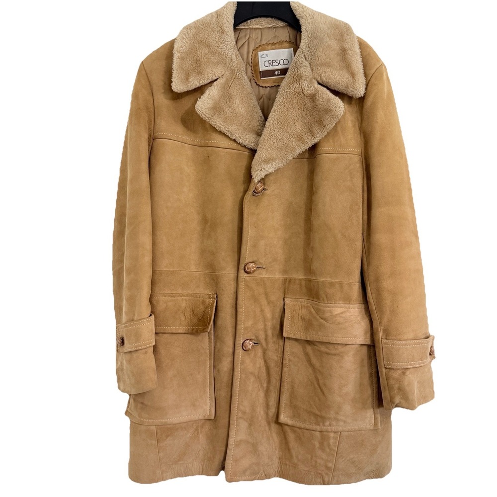Cresco Men's ans Womens Tan Shearling-Lined Suede Pea Coat